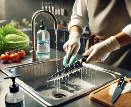 when must a knife be cleaned and sanitized